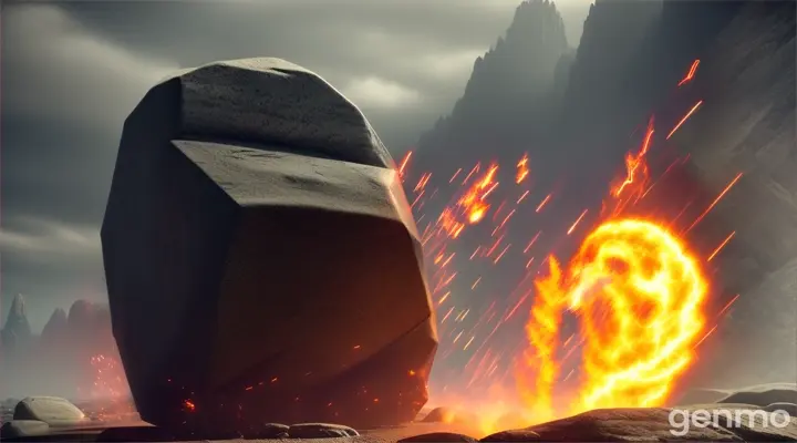 13.	**Rock Rolling**: The rock starting to roll rapidly towards the magician due to the black magic.                                                                                                  
                                                                                                  
                                                                                                            full screen colored video