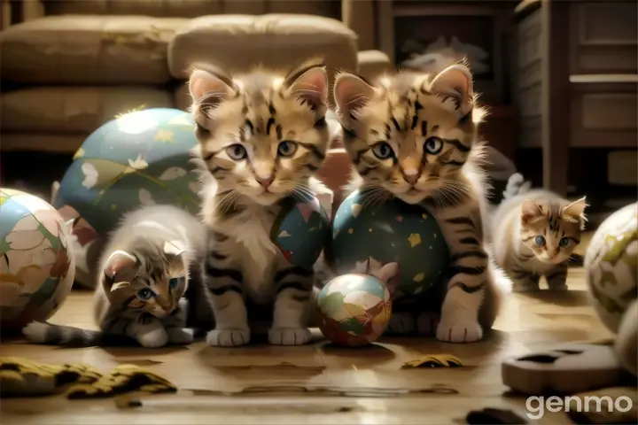 a couple of kittens sitting on top of a wooden floor