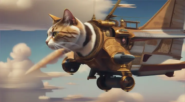 Magnificent cat in his flying machine