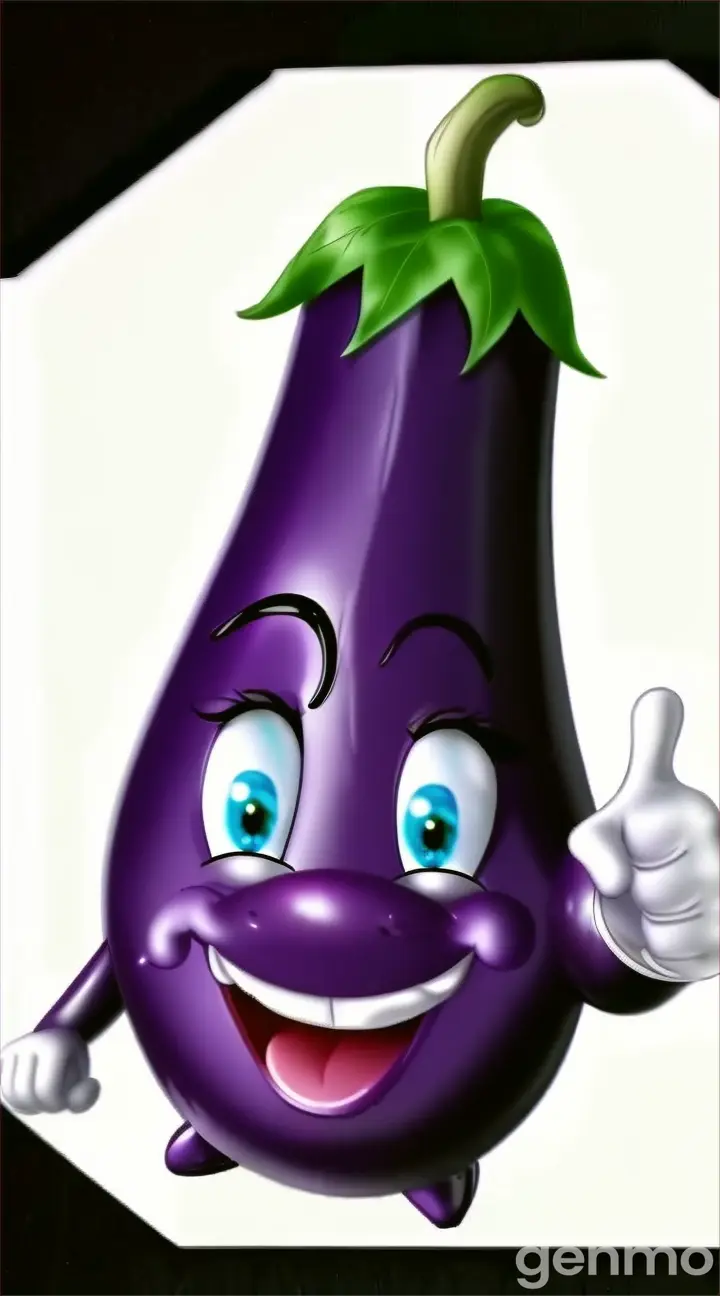 a cartoon eggplant giving a thumbs up