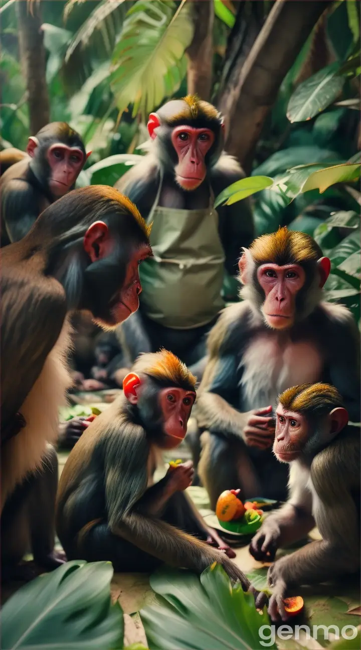 monkeys are ready to cook in the forest