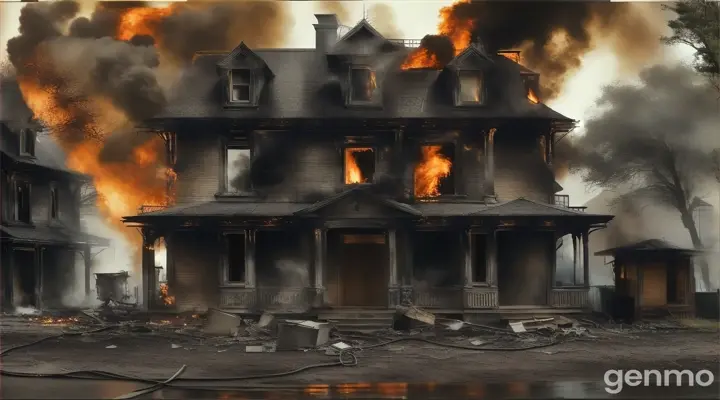 a house has started to burn realistic hyperreal Motion