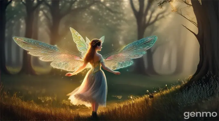 a beautiful  fairy wondering in a forest