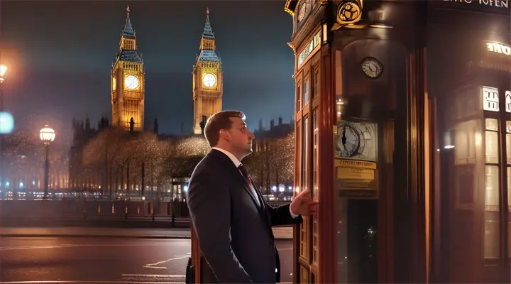 London man gazing up at big ben 