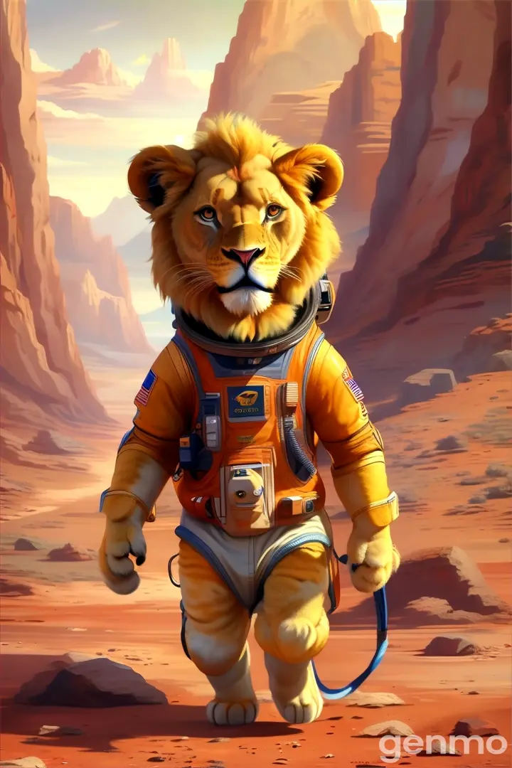 a painting of a lion in a space suit