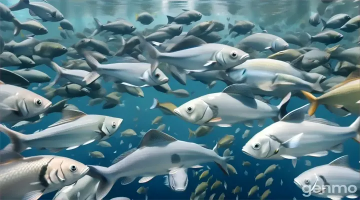 a large group of fish swimming in the ocean