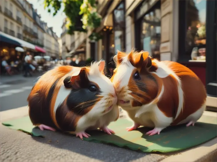 guinea pigs eating outside a french cafe