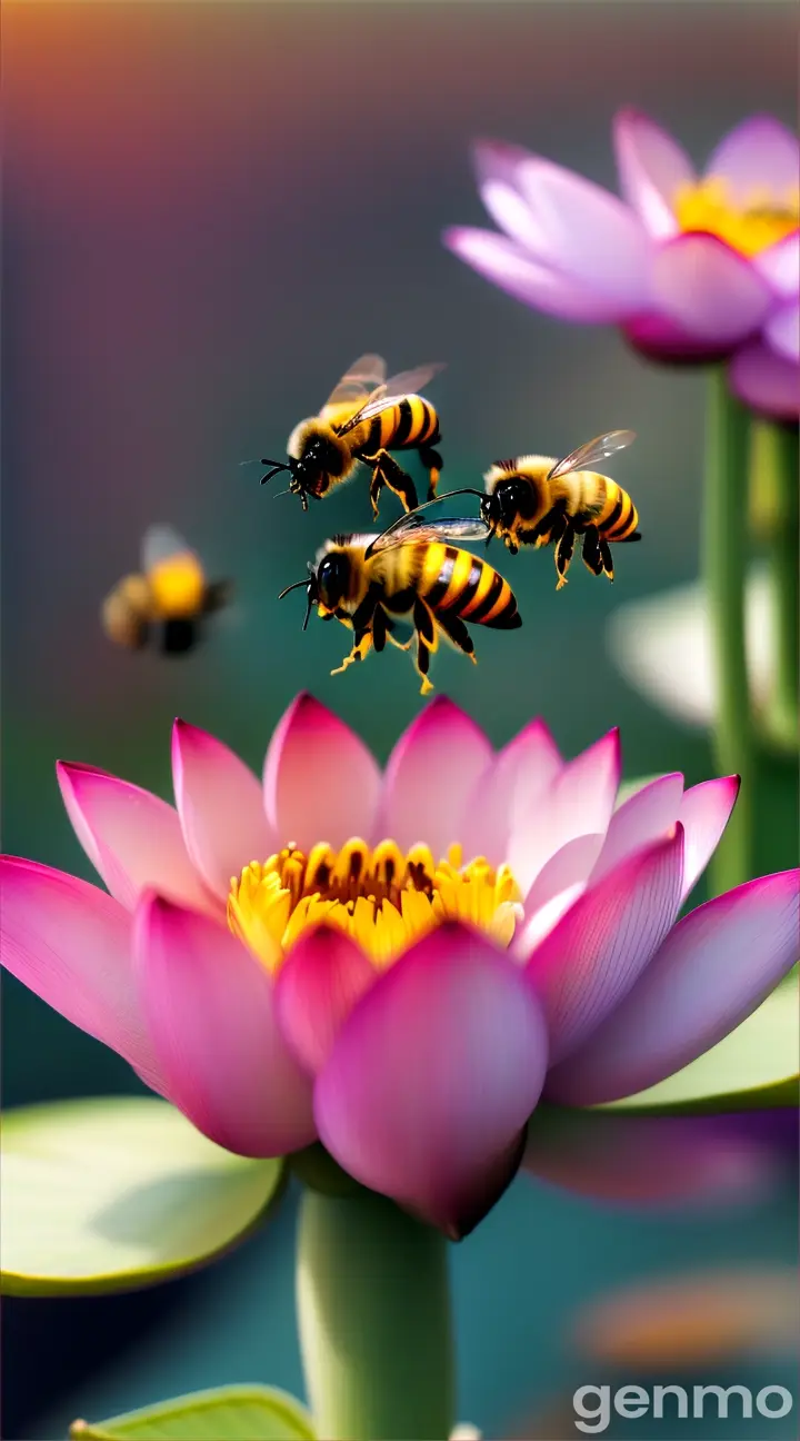 Ultra hd, Bees, lotus flower background, Macro