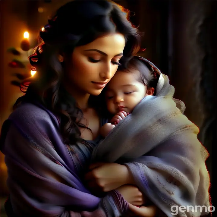 a woman holding a baby wrapped in a blanket