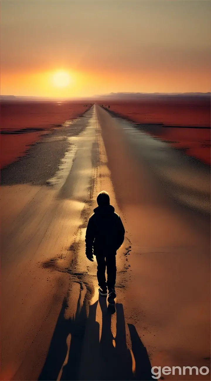 The back of a person walking a long way, a scene expressing the journey toward a goal. 9:16