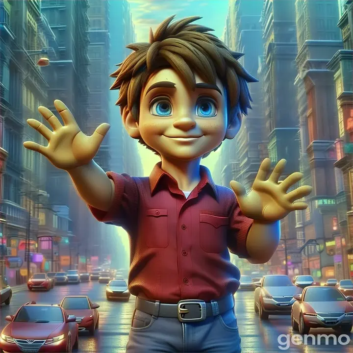 a cartoon character standing in the middle of a street