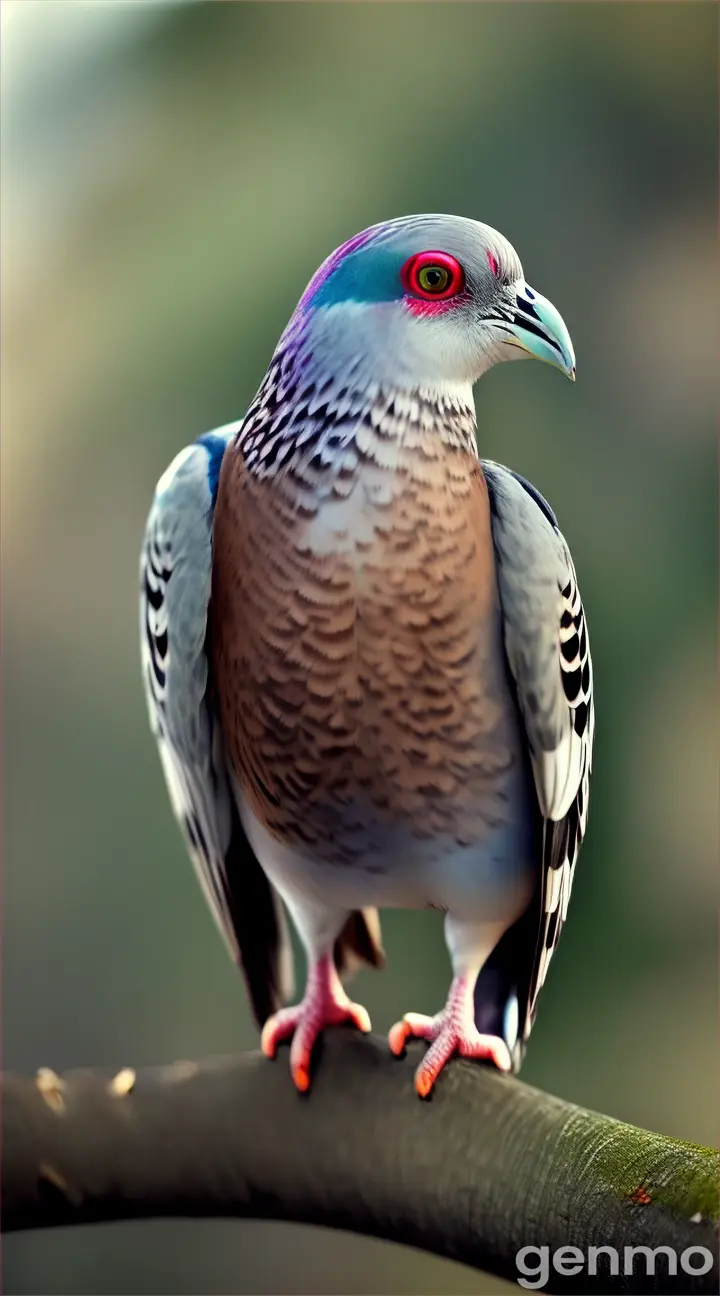 A pigeon on a branch has a strange beak 