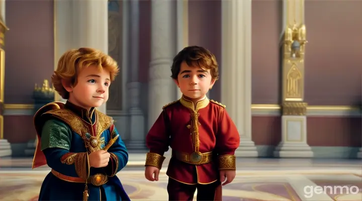 A little dwarf and a young boy met a prince at his house 