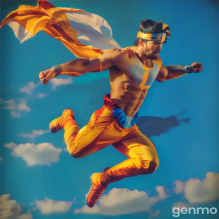 a man in a costume is flying through the air