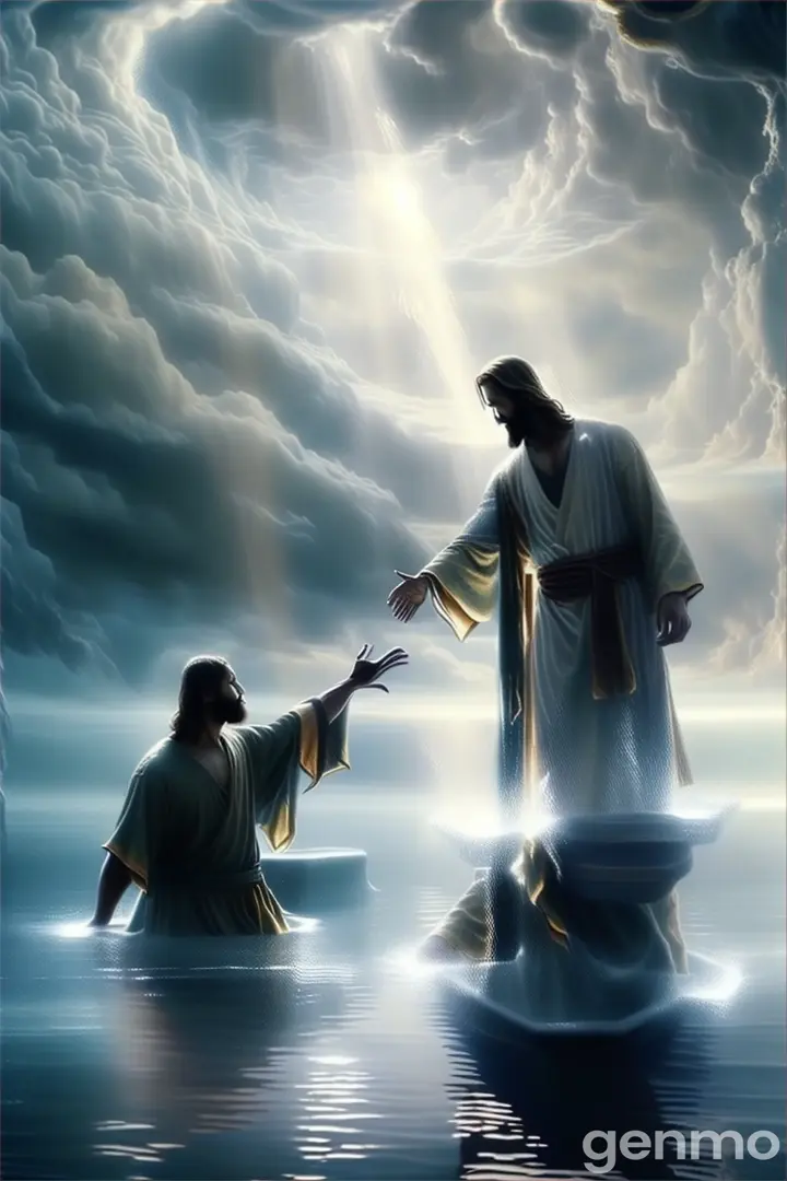 a painting of jesus christ pulling a man from the water