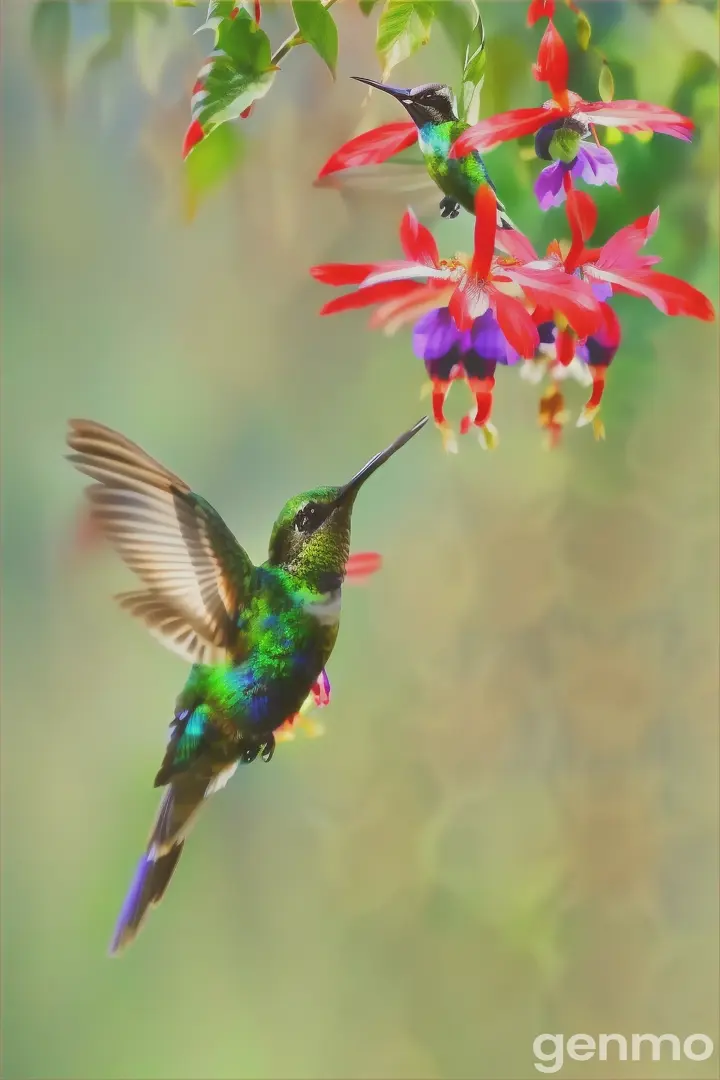 a hummingbird is flying near a flower