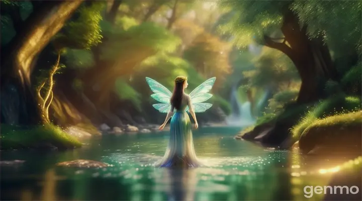 make an animated video of a  fairy appearing from a river