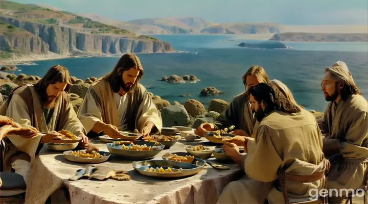 a group of people sitting around a table eating food