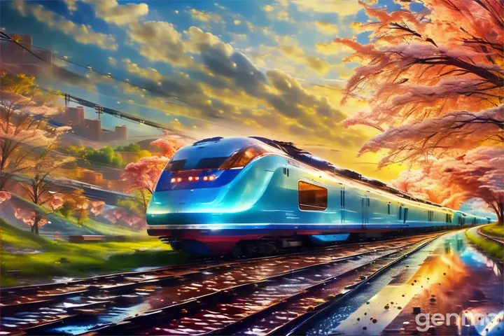 a blue train traveling down train tracks next to a forest