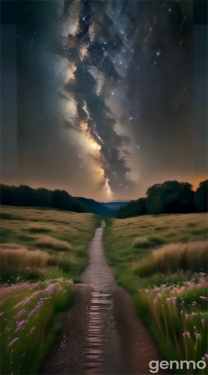 a path leading to the stars in the night sky