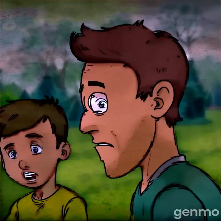 a cartoon of 2boy running in fear