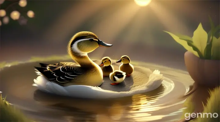 make an animated video of a mother duck  watched over her precious eggs 