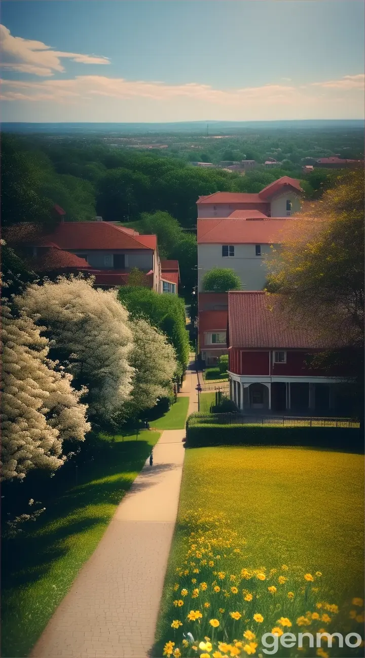 A small town with birds chirping and children playing