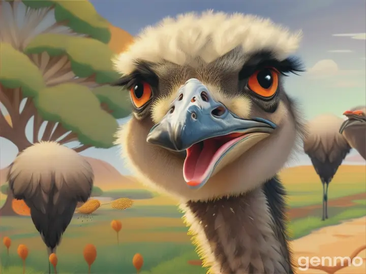Ostrich's inadvertent seed distribution illustrated the power of unintentional actions. Sometimes, the greatest impacts come from the simplest acts, like carrying seeds on one's feathers. cartoon illustration