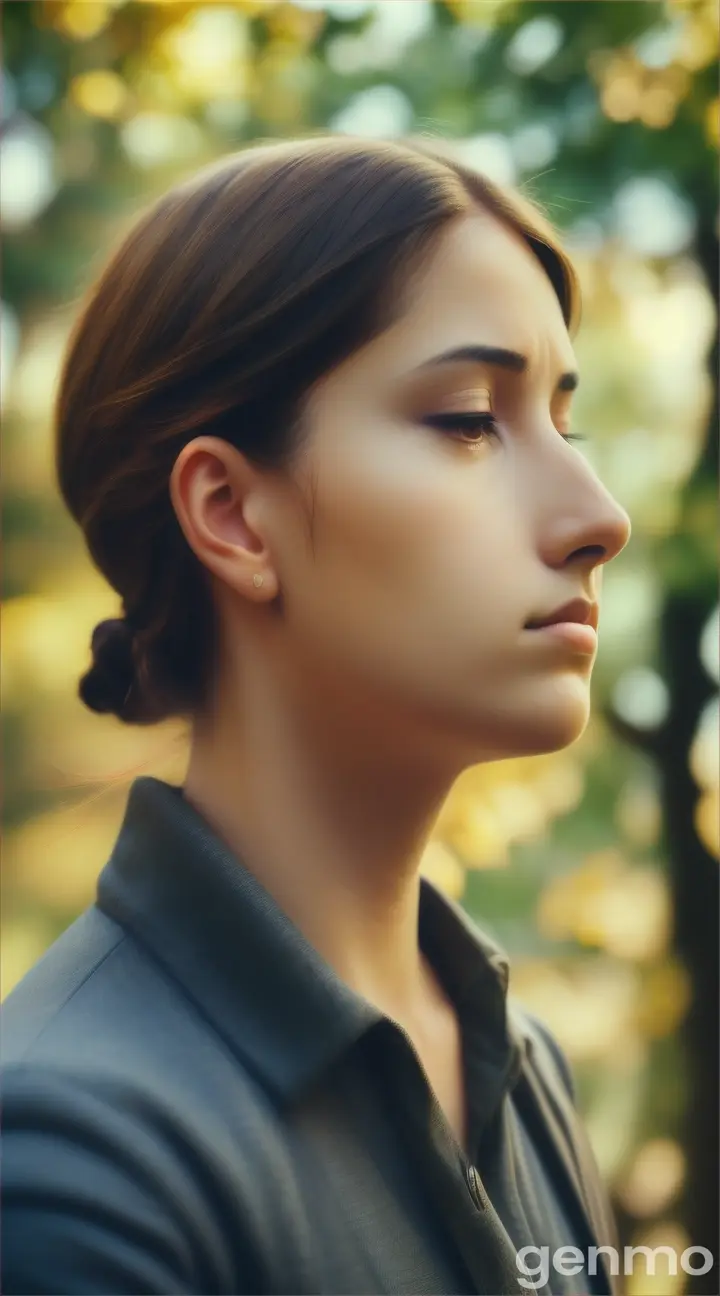 A thoughtful figure engaged in (((nose breathing))), with the air being sucked into her nostrils 