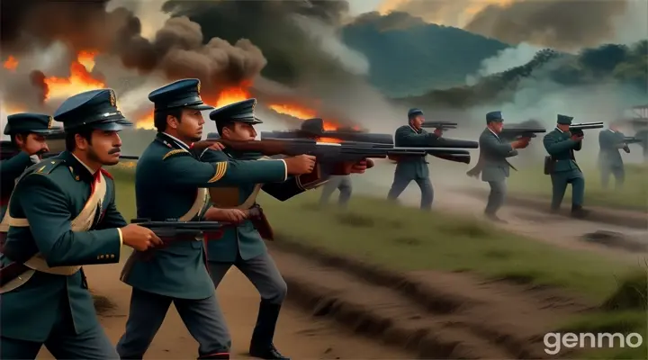 a group of men in uniforms with guns