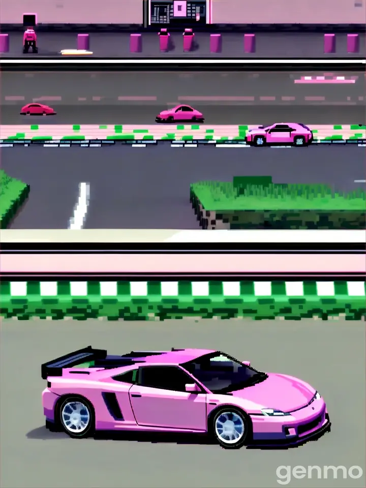 a cute pink pixelated sports car game