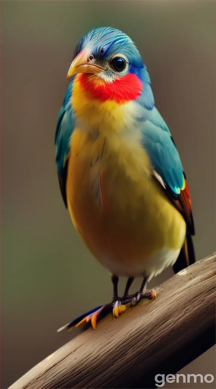 Un petit oiseau en quatre couleurs avec un petit oeil 