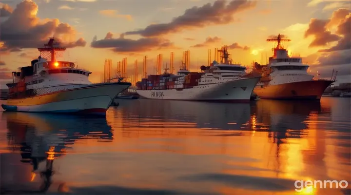 The sun setting over the port of Havana, casting vibrant hues over the water and silhouettes of boats