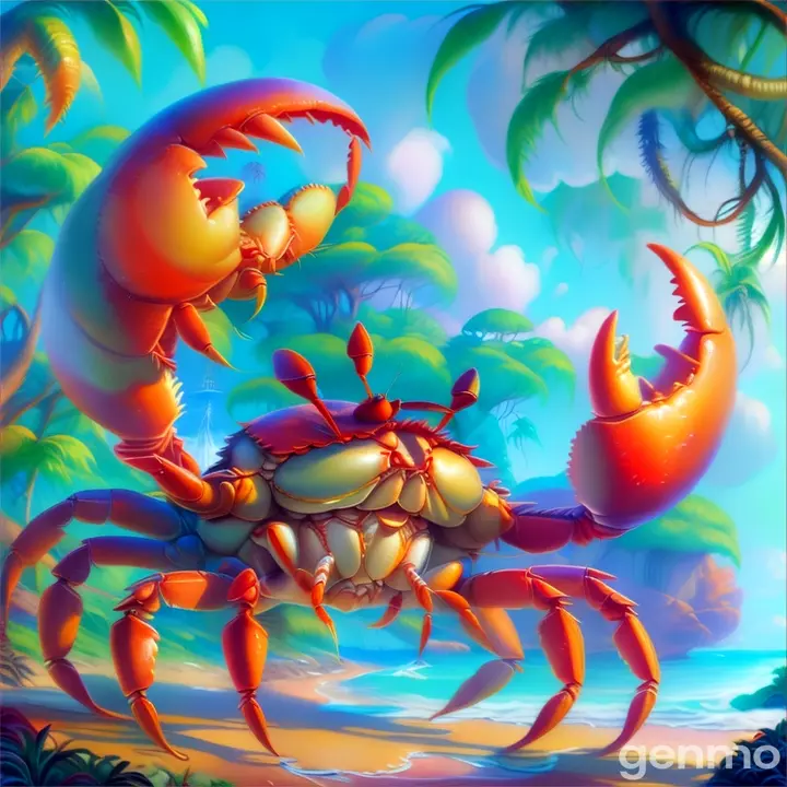 a painting of a crab on the beach