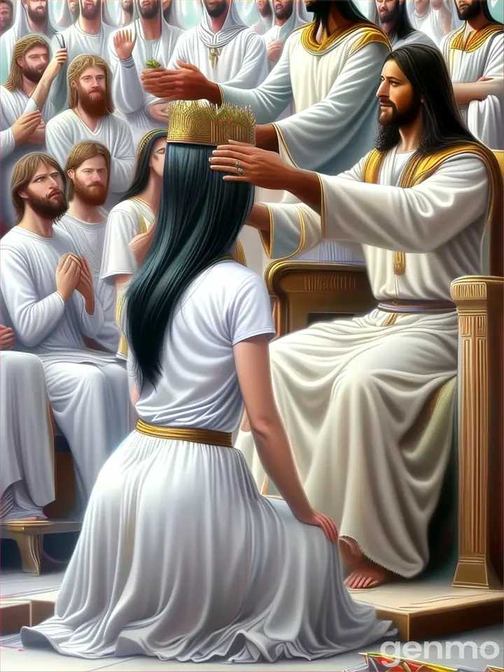 a painting of jesus sitting in front of a group of people