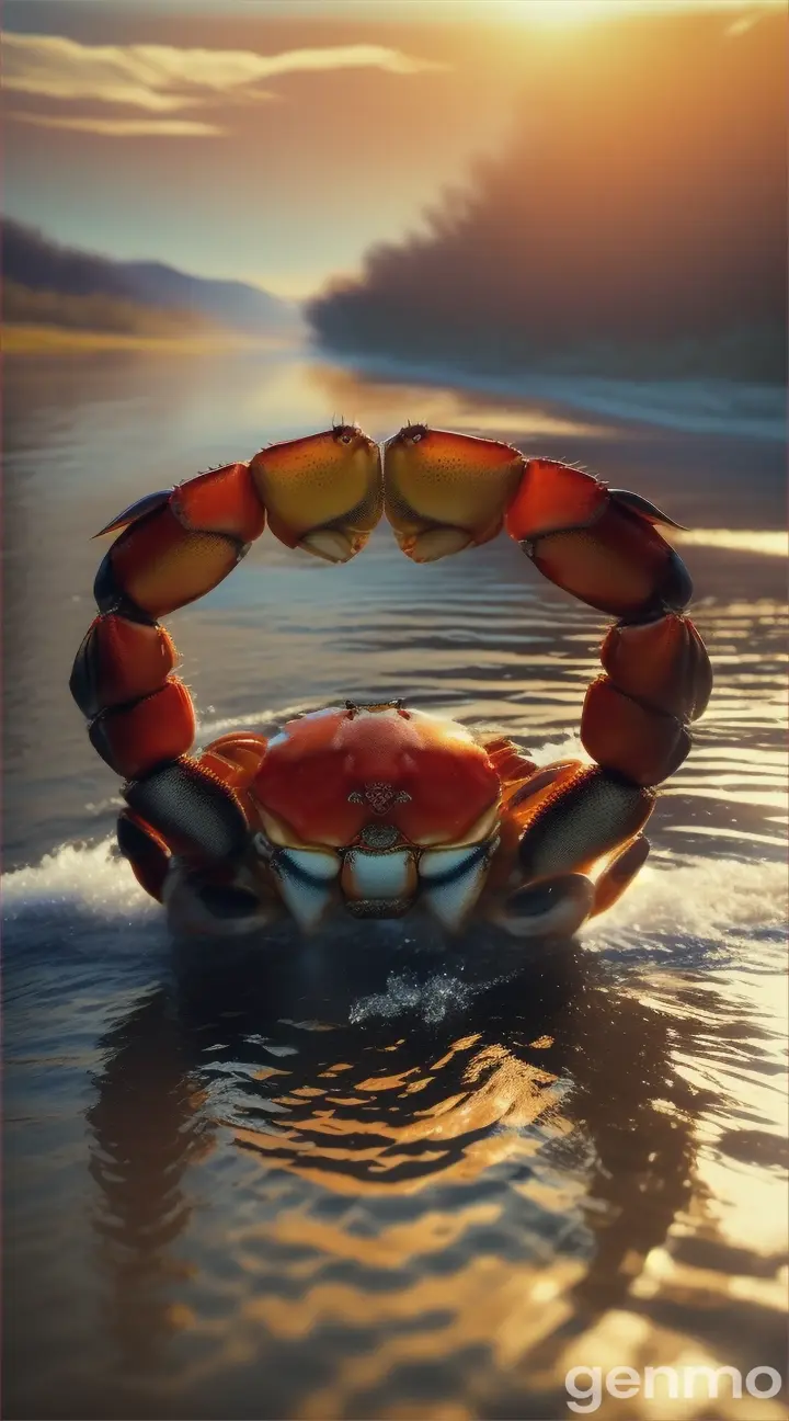 A huge crab has grown in the river and the hunters are trying to catch it