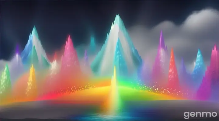 a digital painting of a rainbow colored landscape