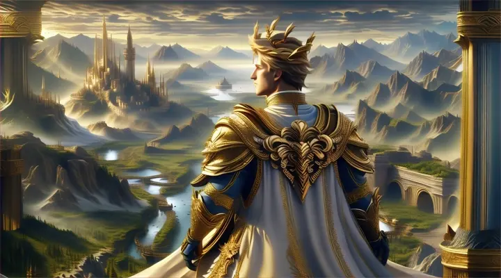 a painting of a man in a white and gold dress