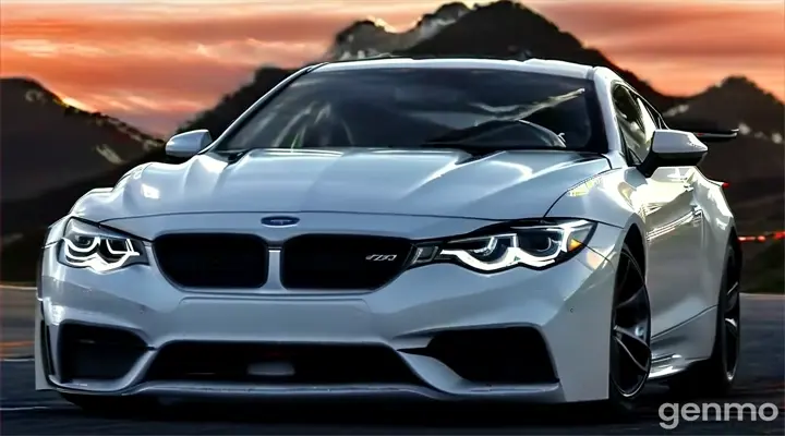 a white car parked in front of a mountain