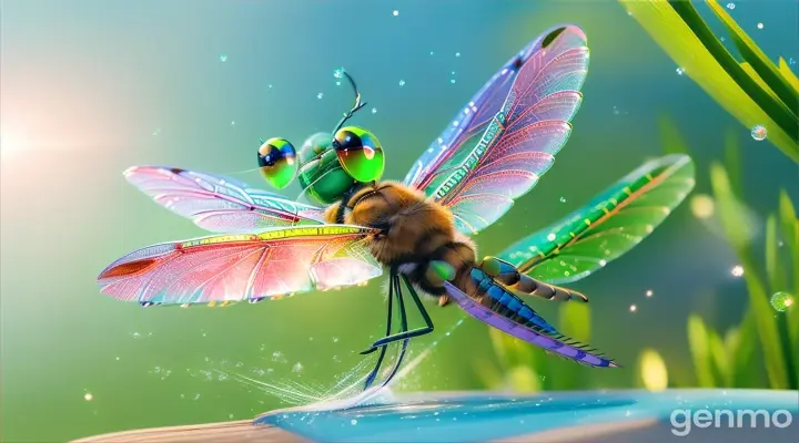 D is for dragonfly, taking flight. 3d animation for kids rhyme, alphbet "D d" shown on the top and a dragonfly is flying  in
