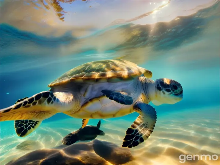 A baby sea turtle swimming