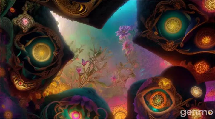 Moonlit garden with exotic flowers, surrealistic style, digital art