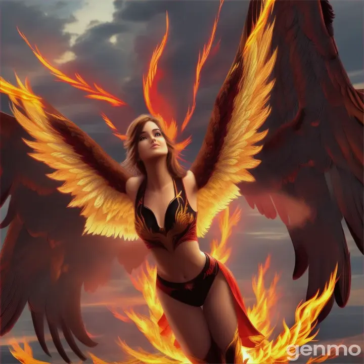 I want a banner with a phoenix gif of her coming out of the flames and spreading her wings with the name phoenix written on the footer