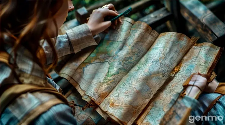 a woman holding a compass and looking at a map