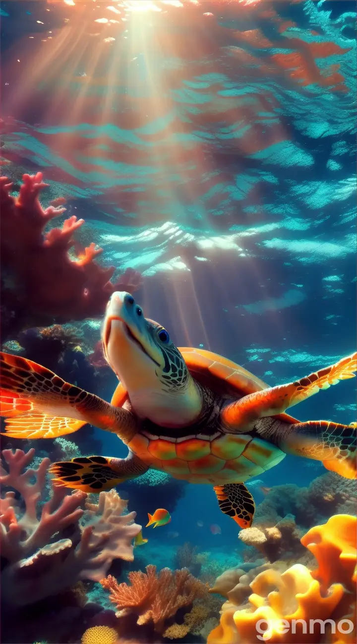 a turtle swimming over a coral reef in the ocean