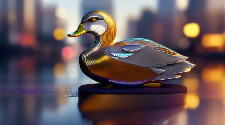 A duck made from shiny metal