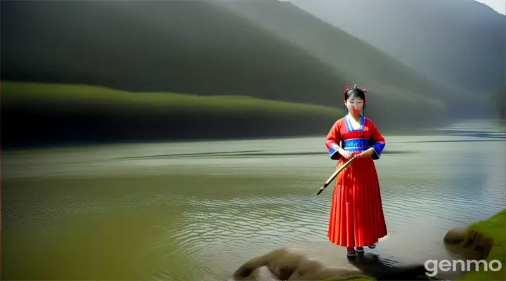 422 / 5,000
On mainland China, the Shunan Bamboo Sea (Shunan Zhuhai)
Location: South Sichuan Province, China
Features: Extensive bamboo forest, hills, rivers, waterfalls and lakes. A cowherd girl in a traditional peasant dress on a top high hill, supreme example of Chinese beauty to behold. She is leaning against a tree. And the flute is playing. A river flows below. And the beauty of traditional forest stands out. full details. Pan the camera and take a close-up of it. add the same model girl and the same red and blue dress