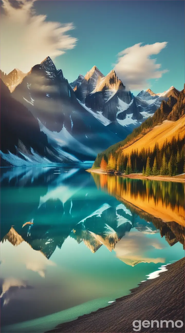 A beautiful mountain in the background while a crystal clear glacial lake dominates the foreground