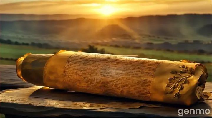 a rolled up scroll on top of a wooden table