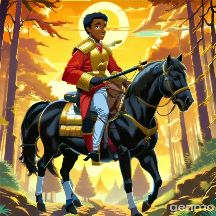 a man riding on the back of a black horse